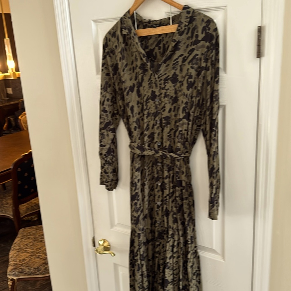Rails Shirt dress women’s Large Beatrice olive watercolor leopard
